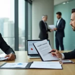 Profissional de RH explicando carência do plano de saúde empresarial a novo contratado em escritório